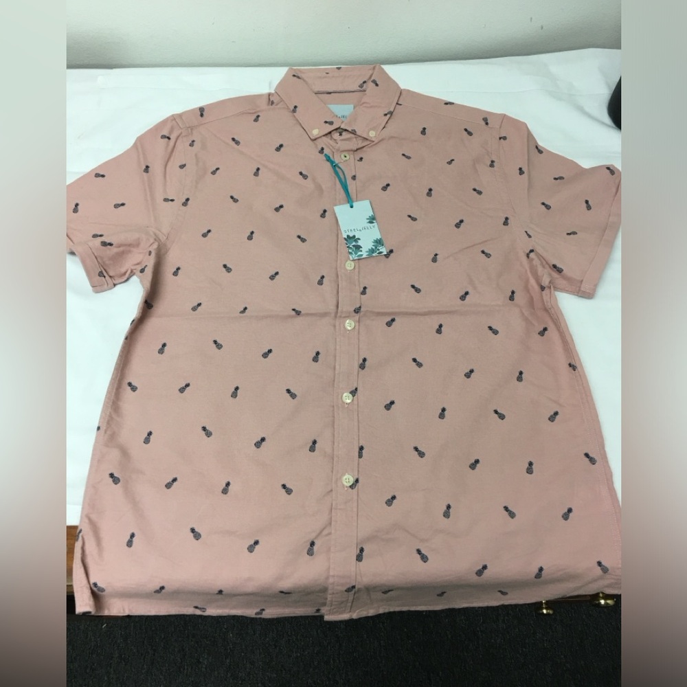 Men’s Steel & Jelly Salmon Pink Short Sleeve Button Up Shirt MEDIUM